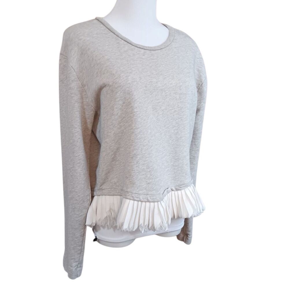 J. CREW Ruffled Sweatshirt M Gray Cream Girly Preppy School Casual Boho Pleats